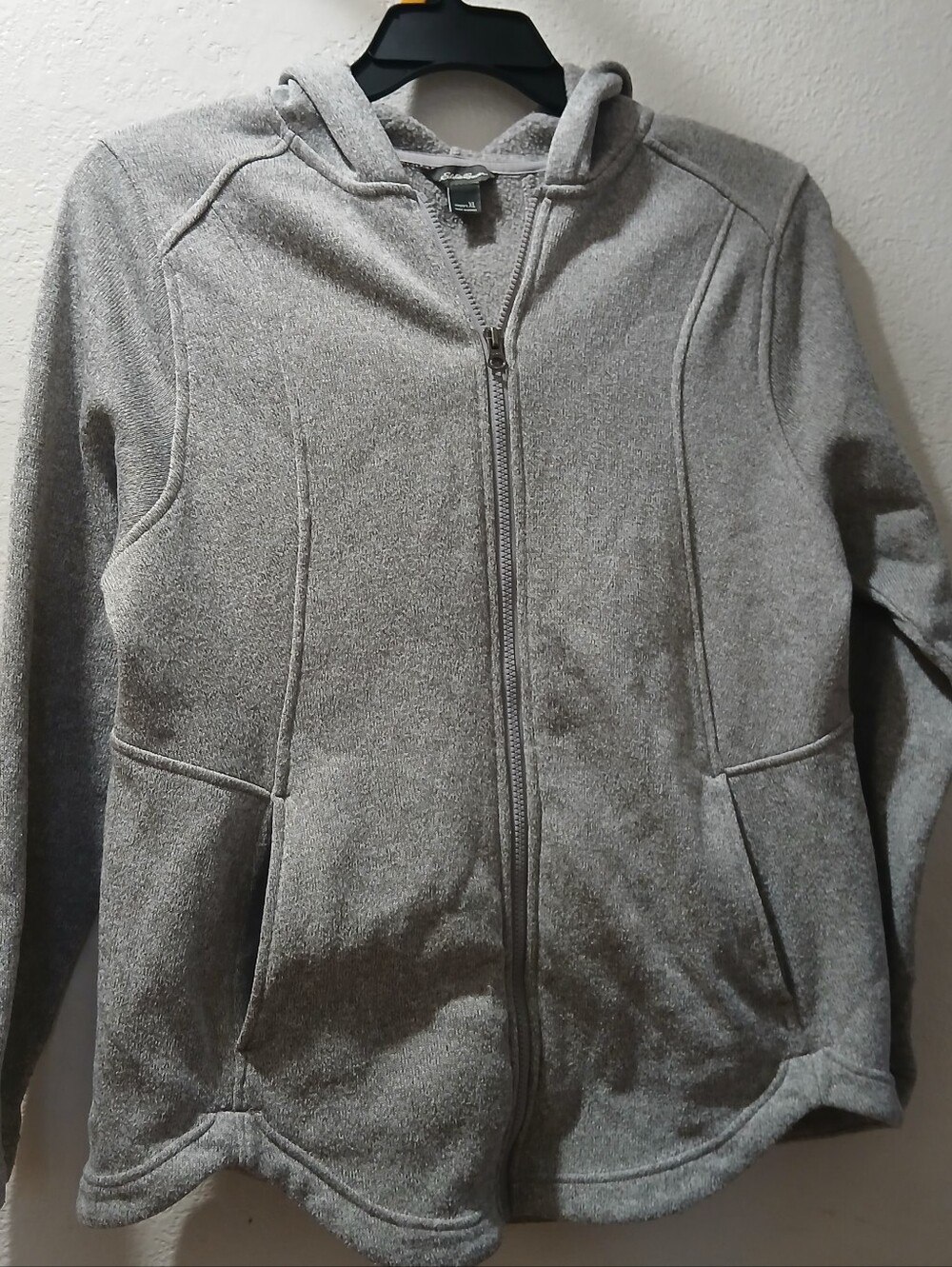 Eddie Bauer size Xl Heather Gray Hooded Zip Teddy Jacket